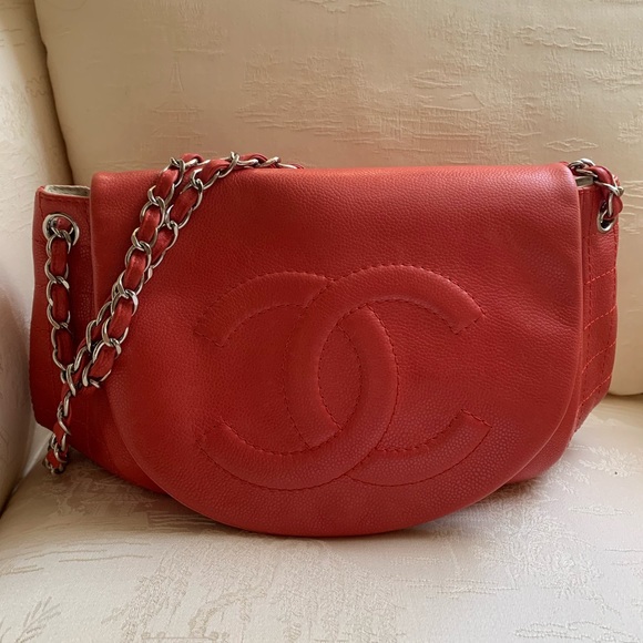 CHANEL Handbags - Chanel Caviar Large Half Moon Flap in Red